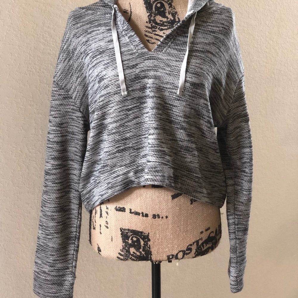 A gray crop Top long sleeve pullover